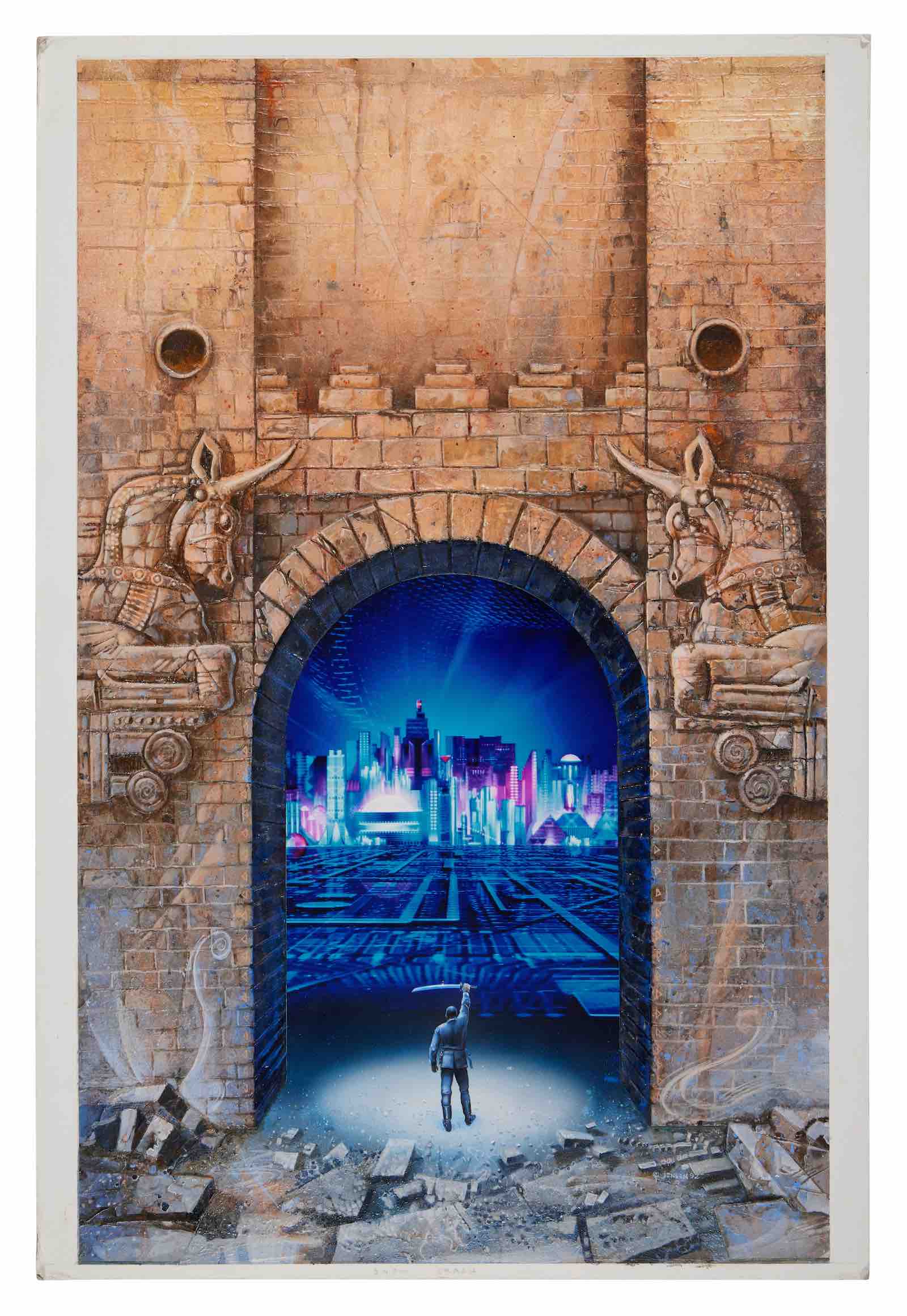 The original painting by Bruce Jensen, used as the cover art for the mass market paperback edition of Snow Crash