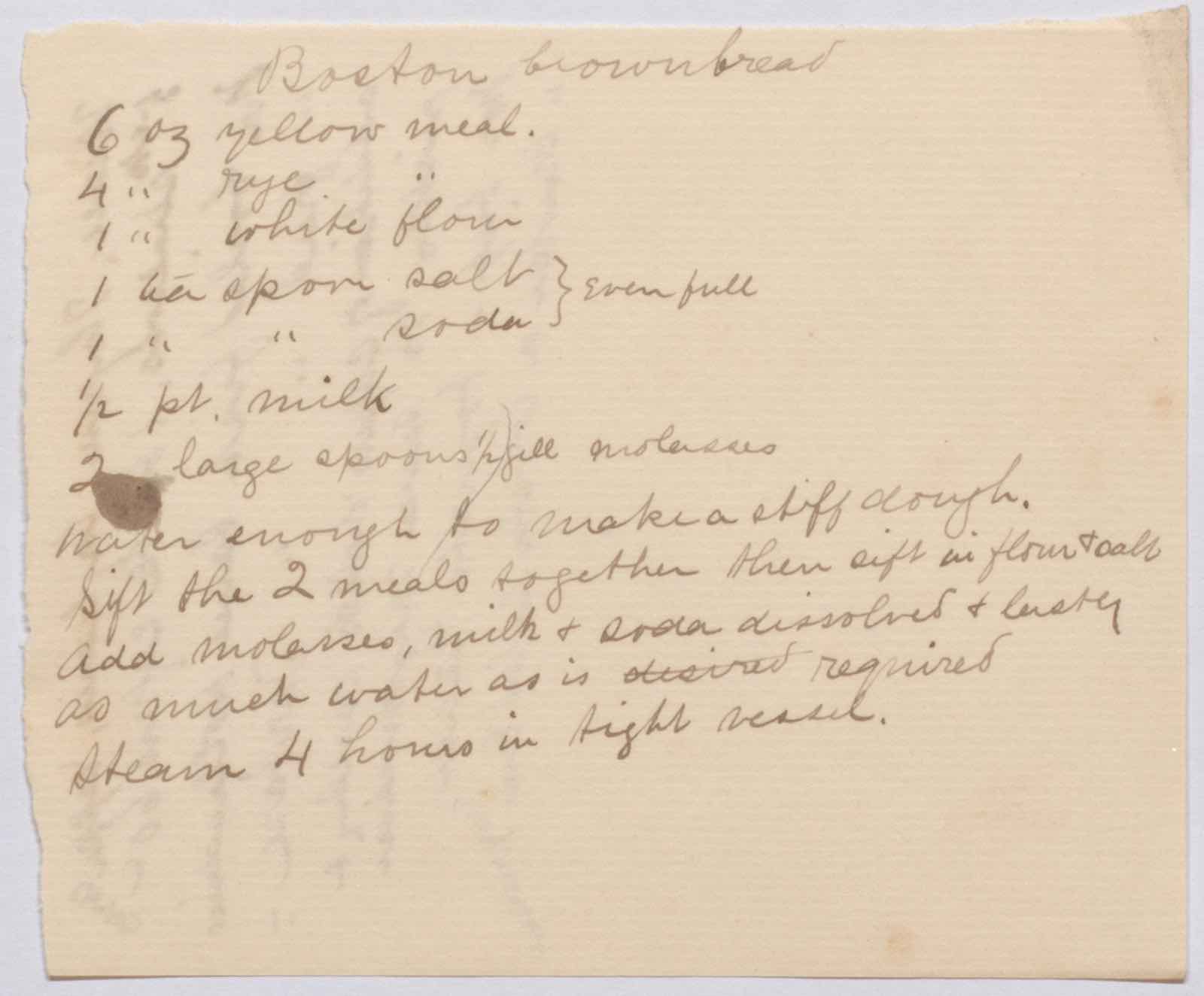 Frederick Douglass, recipe for Boston brown bread, undated. Manuscript Division, Library of Congress
