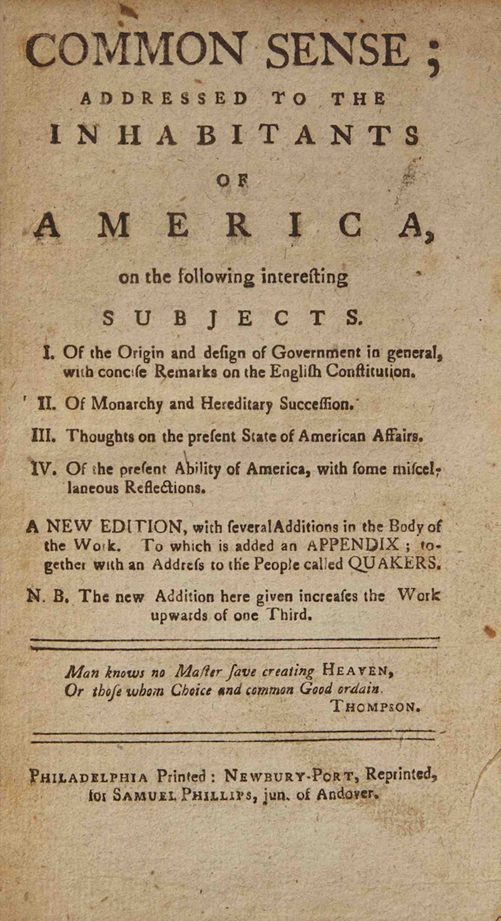 Thomas Paine’s pamphlet Common Sense