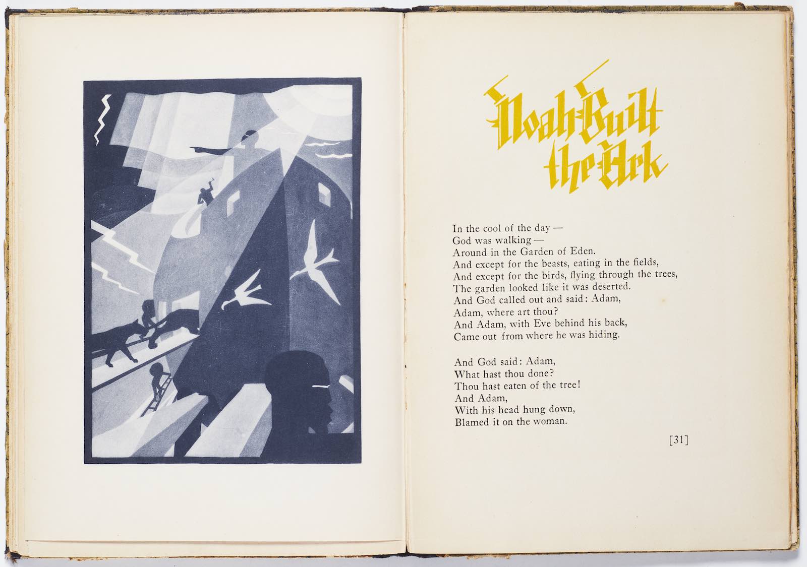 Noah Built the Ark, from God’s Trombones: Seven Negro Sermons in Verse, 1927, Aaron Douglas, illustrator James Weldon Johnson (American, 1871–1938), The Viking Press, New York City