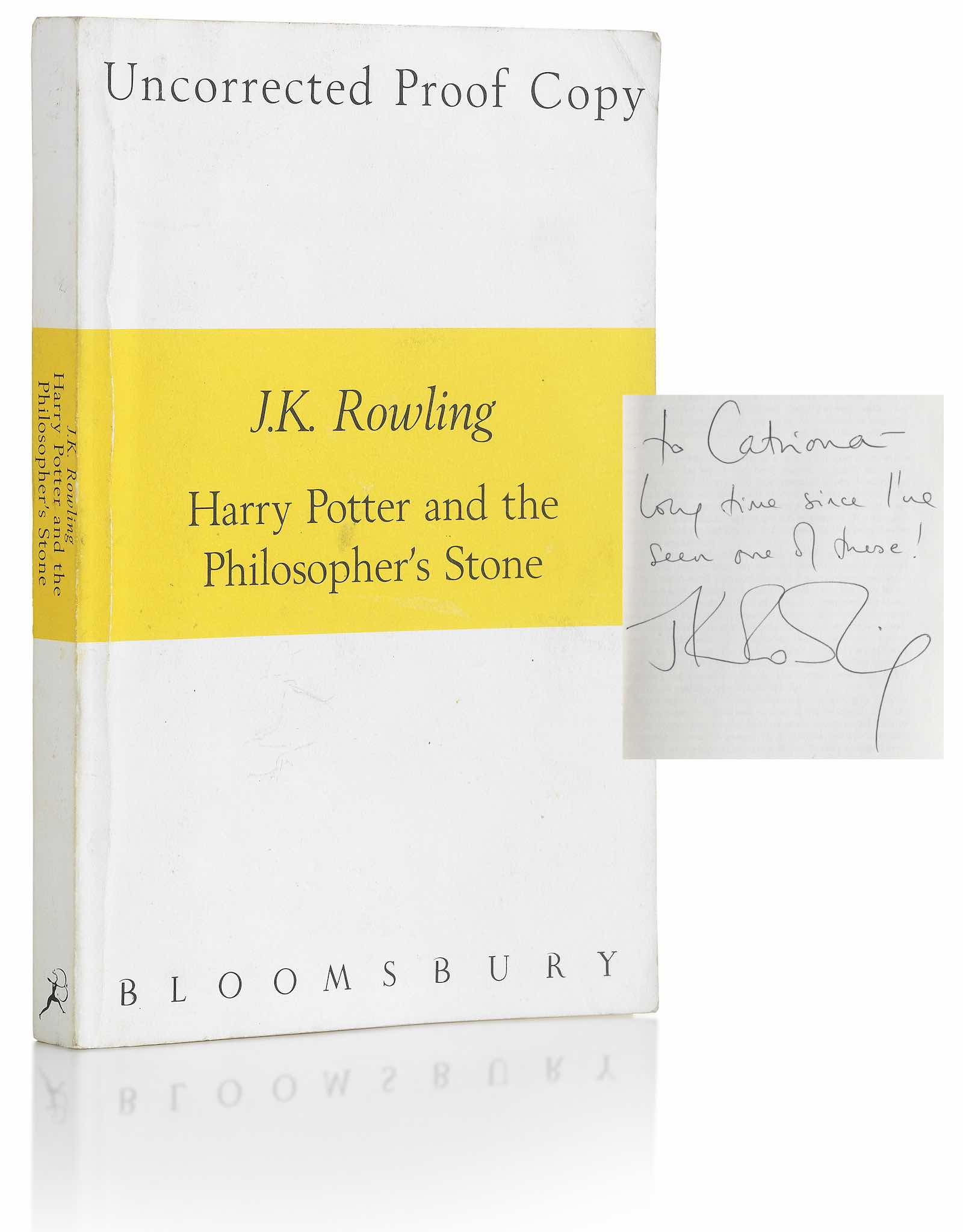 Harry Potter and the Philosopher’s Stone, Uncorrected Proof Copy of the First Edition, Inscribed and signed by the author,1997. Estimate: £30,000-50,000.