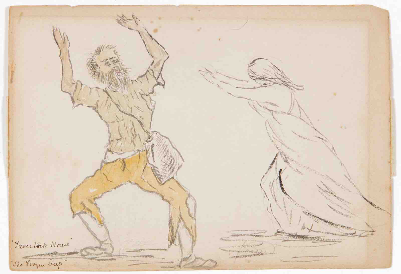 Charles Dickens and his daughter Mamie as Richard Wardour and Clara Burnham at the dramatic end of The Frozen Deep, Tavistock House, 1857.