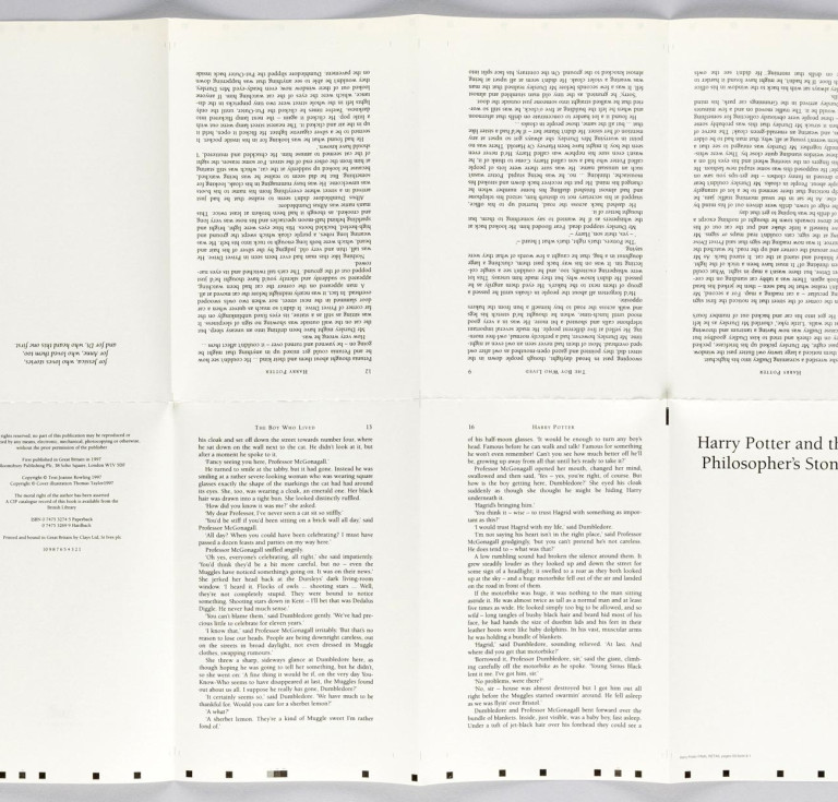 J. K. Rowling, complete set of unbound sheets for the first edition of Harry Potter and the Philosopher's Stone