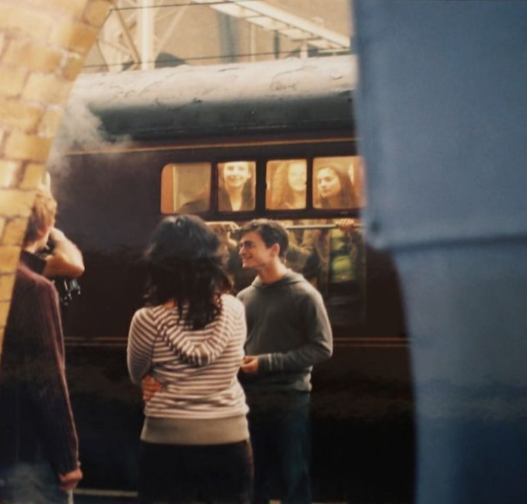 One of the photos fom the launch party of the DVD of Harry Potter and the Philosopher’s Stone held on Platform 9¾, Kings Cross Station, London